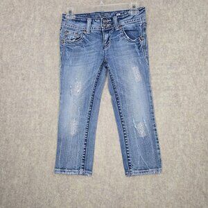 Miss Me Womens Distressed Blue Jeans With Embellished Pockets Size 26 Cotton